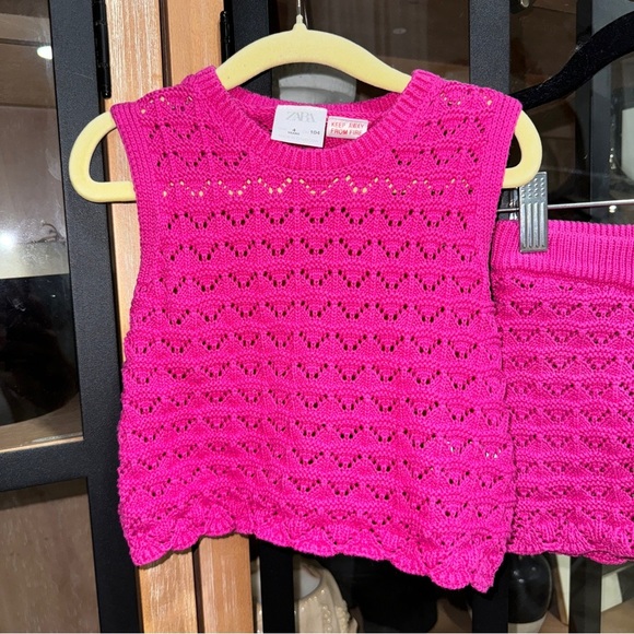 Zara Kids crochet knit set openwork pointelle scalloped toddler girl barbie pink - Picture 2 of 5